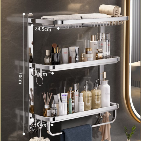 Promo 2x1: Organizador de Baño de Acero Inoxidable 3 Niveles + REGALO 2 Mini Soportes Inox